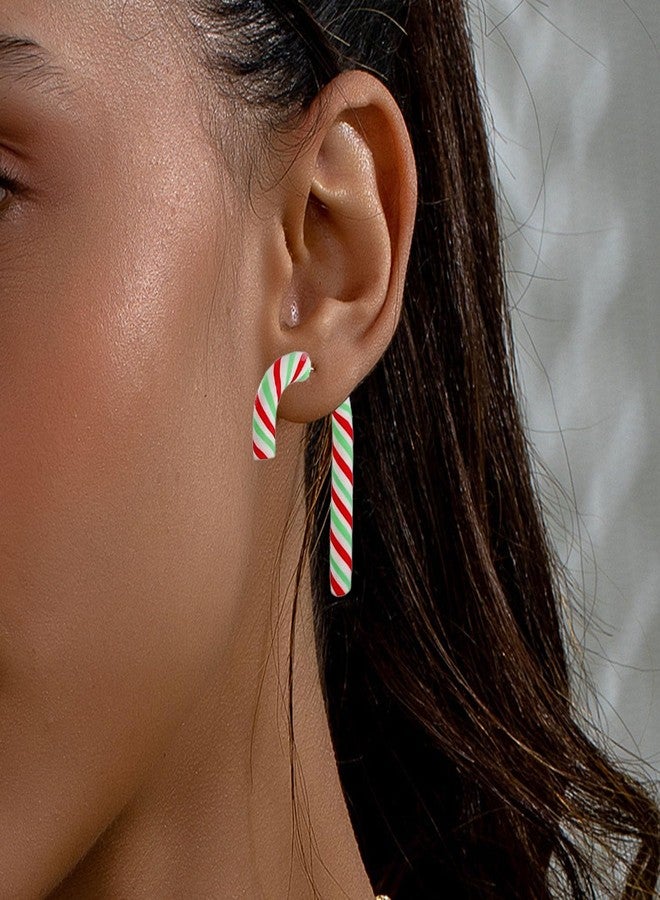 GLMOCM Christmas Earrings for Women Xmas Candy Cane Earrings Acrylic Christmas Candy Dangle Earrings Christmas Jewelry Accessories (Red+Green) - Image 2